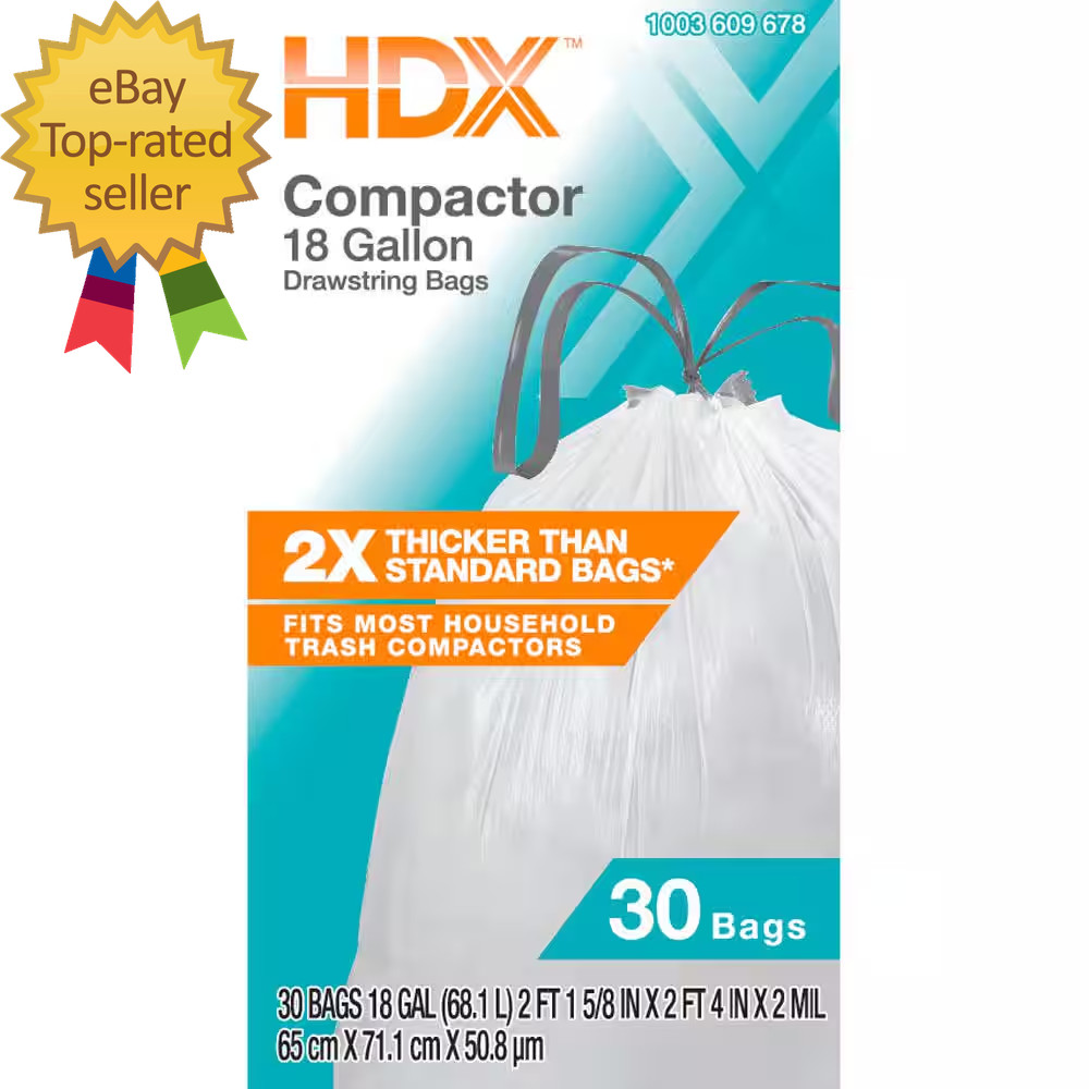 18 Gal. White Extra Tall Kitchen Drawstring Bags with 20% PCR (30-Count)
