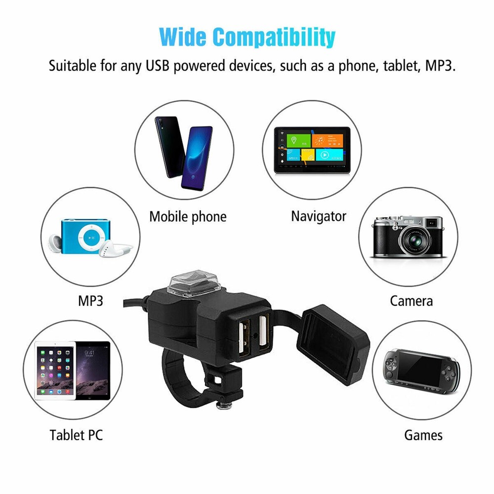 Waterproof Motorcycle Handlebar USB Port Phone Charger Cigarettes Lighter Socket