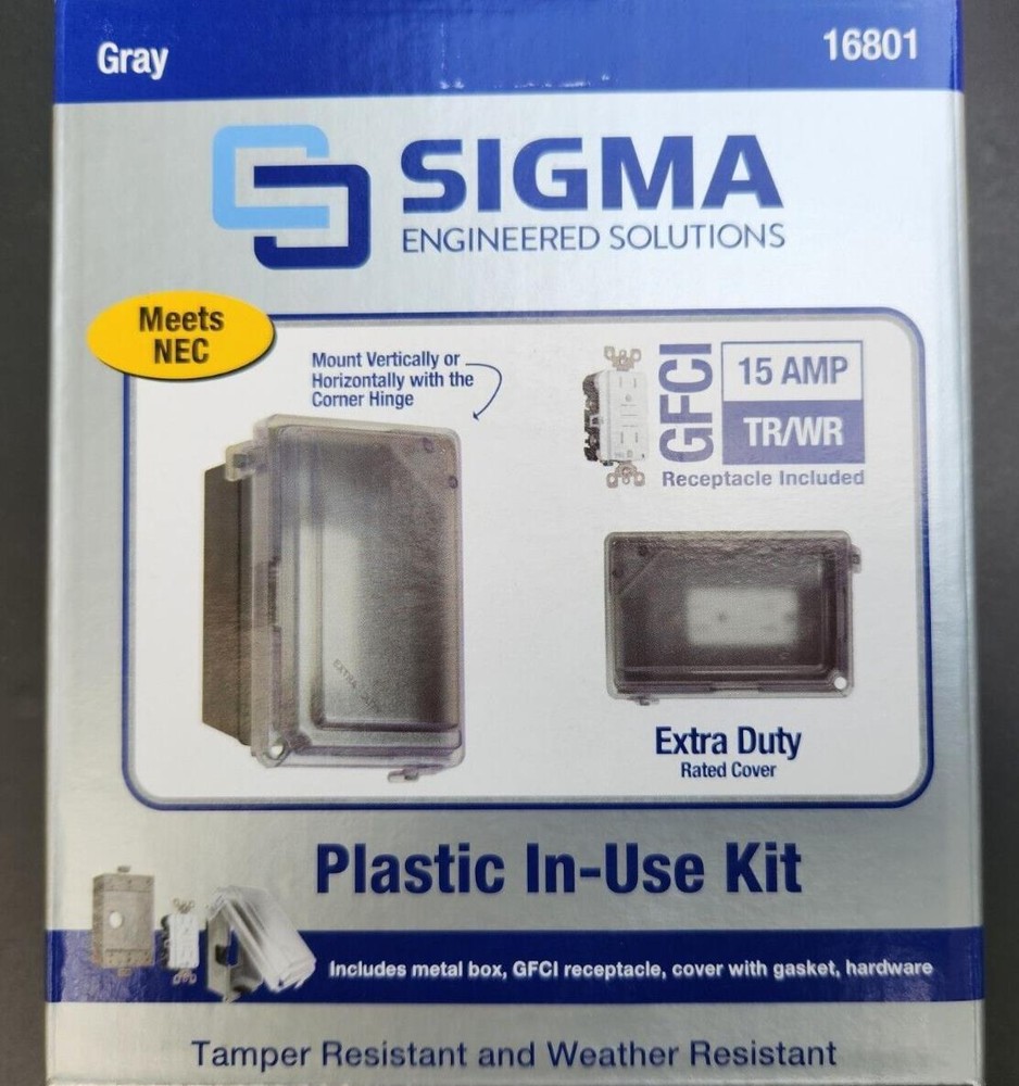 Sigma One-Gang While-In-Use GFCI Receptacle Kit, Gray