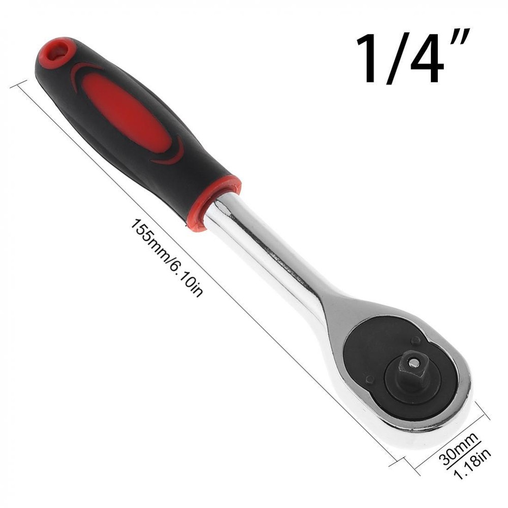1/4" Drive Ratchet Socket Wrench Non-slip Handle 24 Tooth Quick-Release Chrome