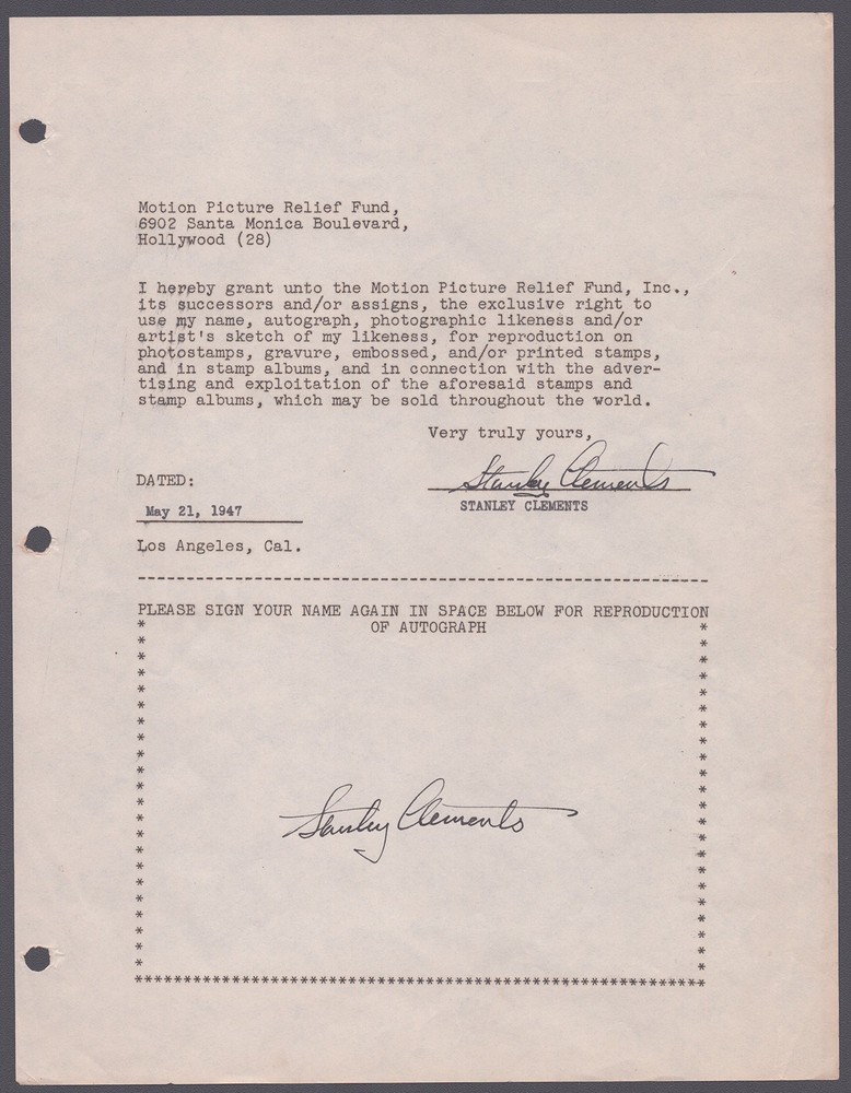 STANLEY CLEMENTS - DOCUMENT DOUBLE SIGNED 05/21/1947