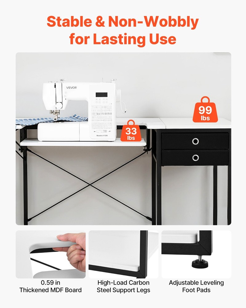 HOT/ Sewing Table,Multipurpose Sewing Machine Table with Drawers,Foldable Side
