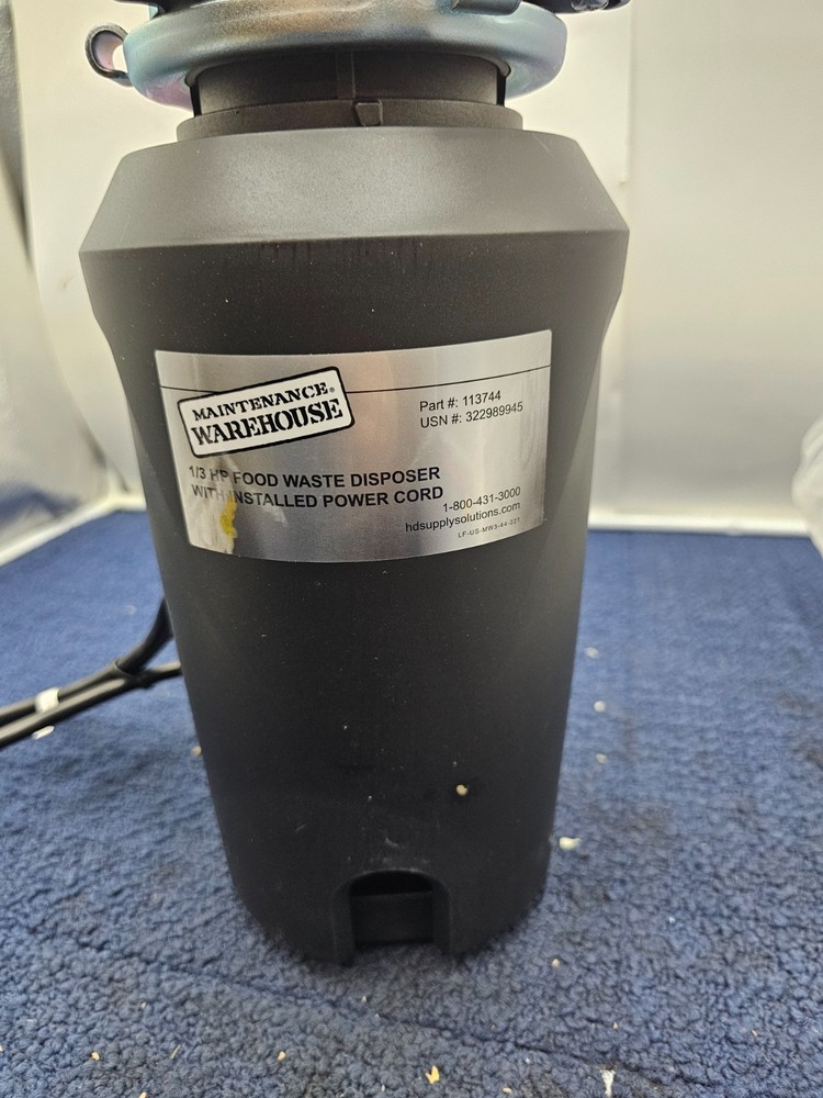 Maintenance Warehouse 113744 1/3 HP Food Waste Disposer w/ Installed Power Cord