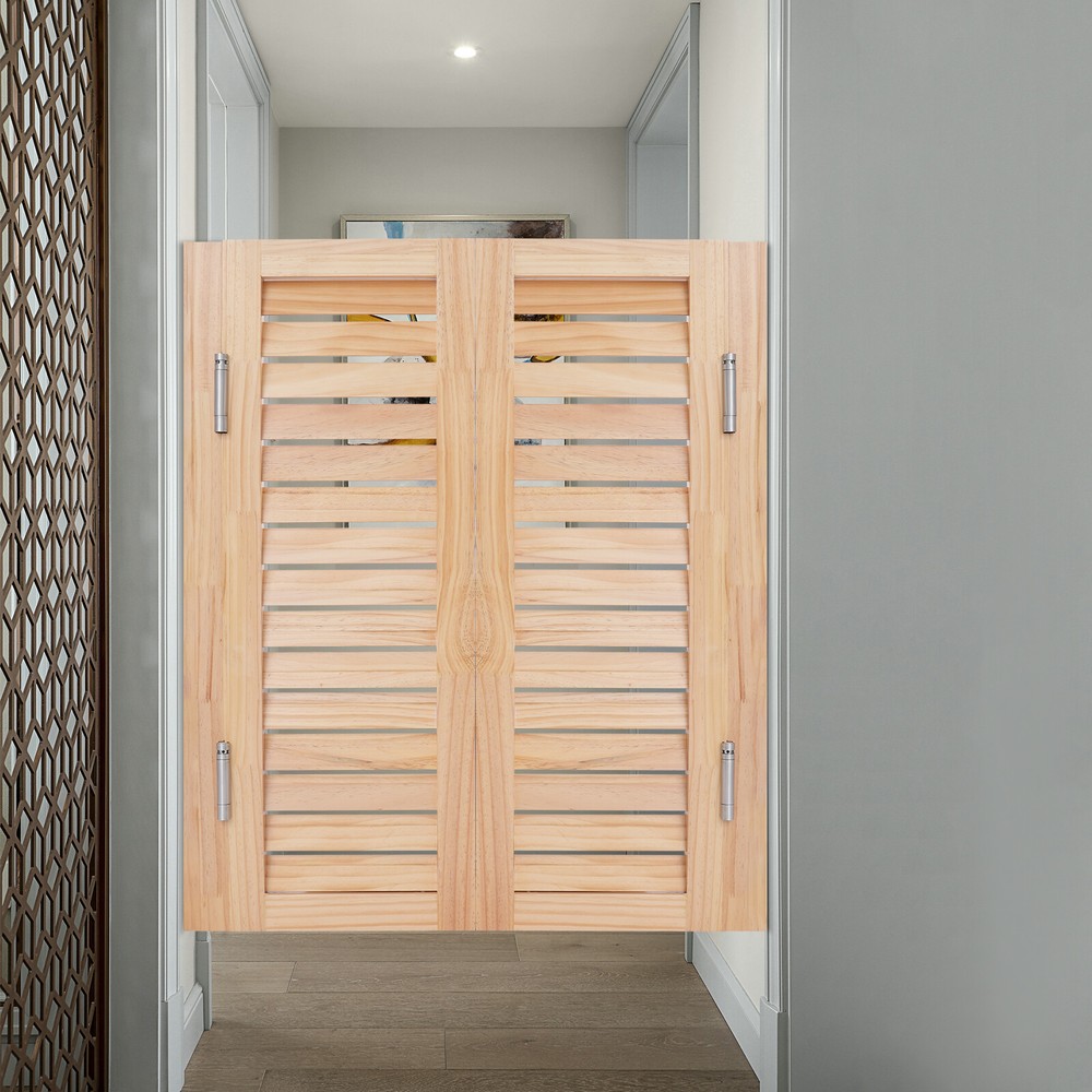 2pcs Wood Color Partition Doors, Wall Mounted Solid Wood Partition Doors