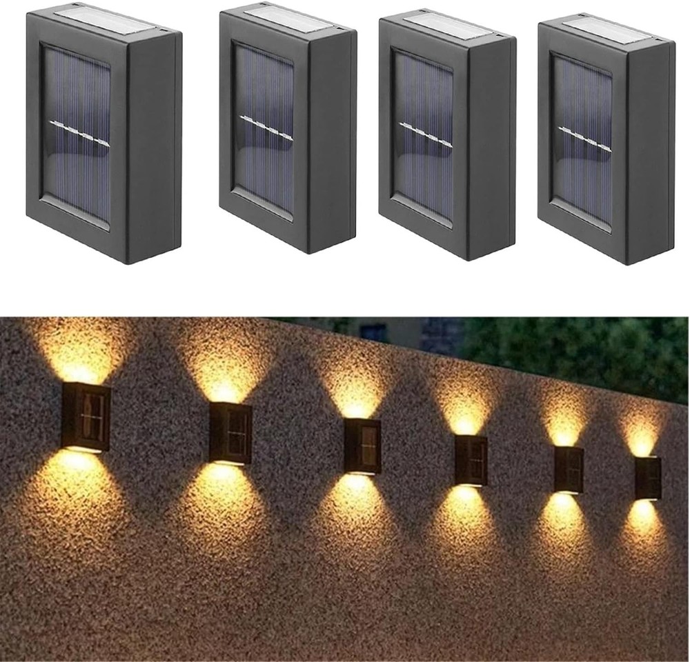 Solar Wall Lights UP Down 4 Pack,Illuminate Outdoor Sunlight Sensor Lamp IP65...