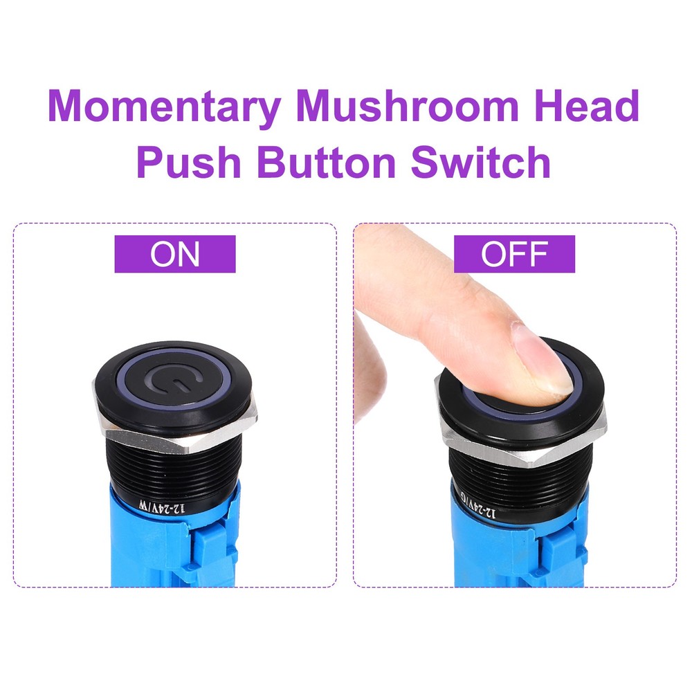 2pcs 22mm Push Button Switch, IP66 1NO1NC locking White Switch, Flat Black