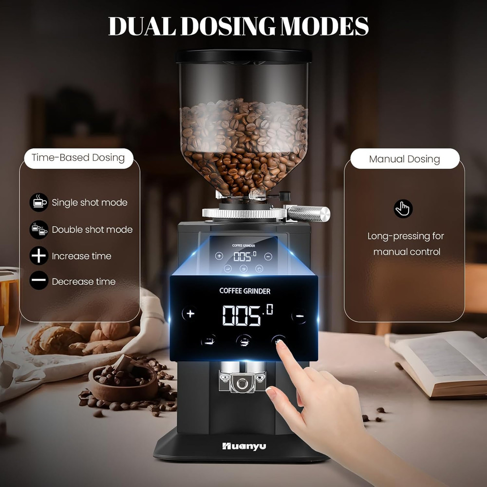 74mm Flat Burr Coffee Grinder with Touch Screen & 15 Grind Settings