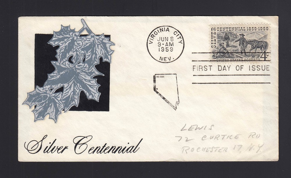 FDC: #1130 1959 4c Silver Centennial - E.H. LEWIS Silk Screened Cachet