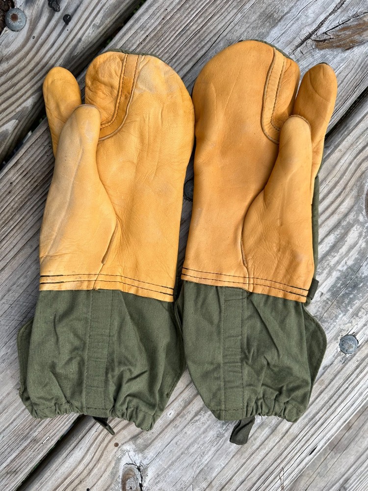 US Army M65 Trigger Finger Mitten Shells Cold Weather OG Leather Medium
