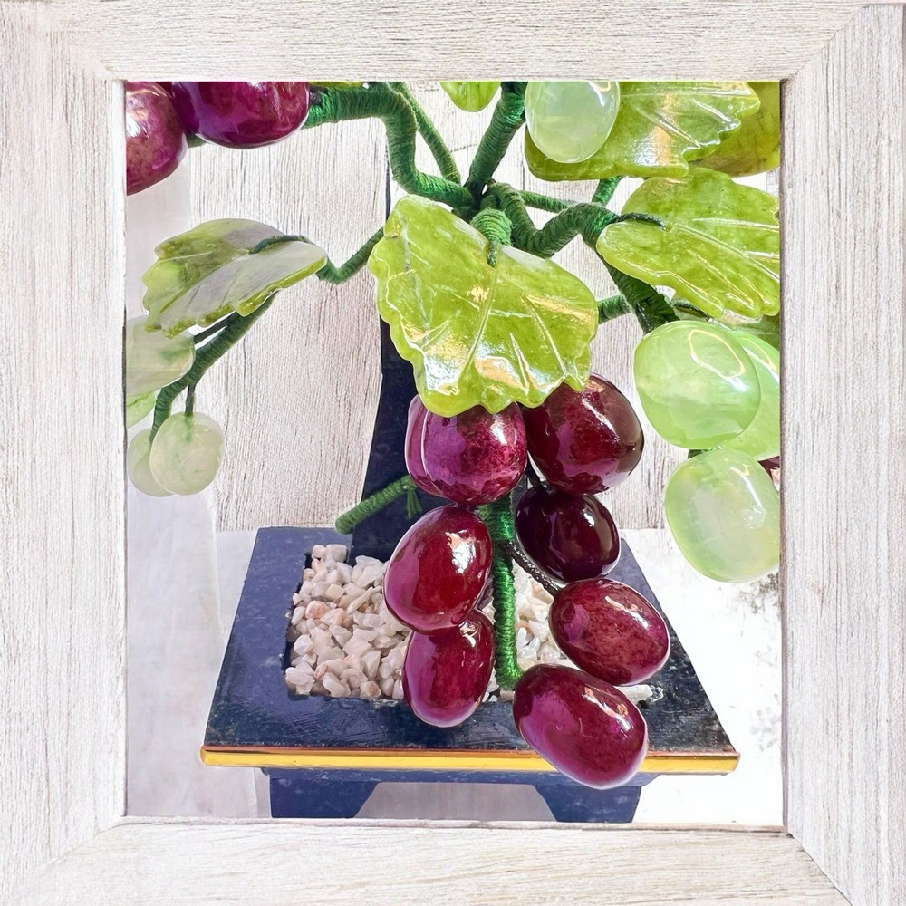Jade Tree & Agate Grape Cluster Bonsai on Base Vintage 7”
