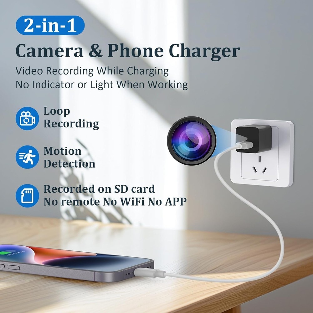 No Audio Charger Camera - Video-Only 1080P Small Camera with Motion Detection...