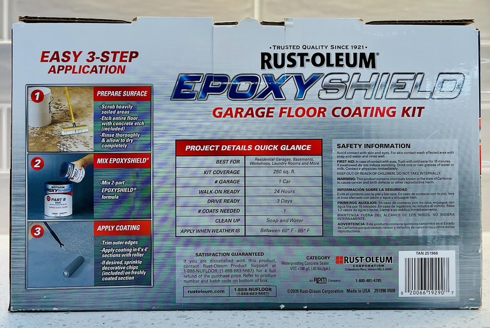 RUST-OLEUM 251966 EPOXY SHIELD TAN GARAGE FLOOR PAINT KIT 250 Sq Ft Coverage