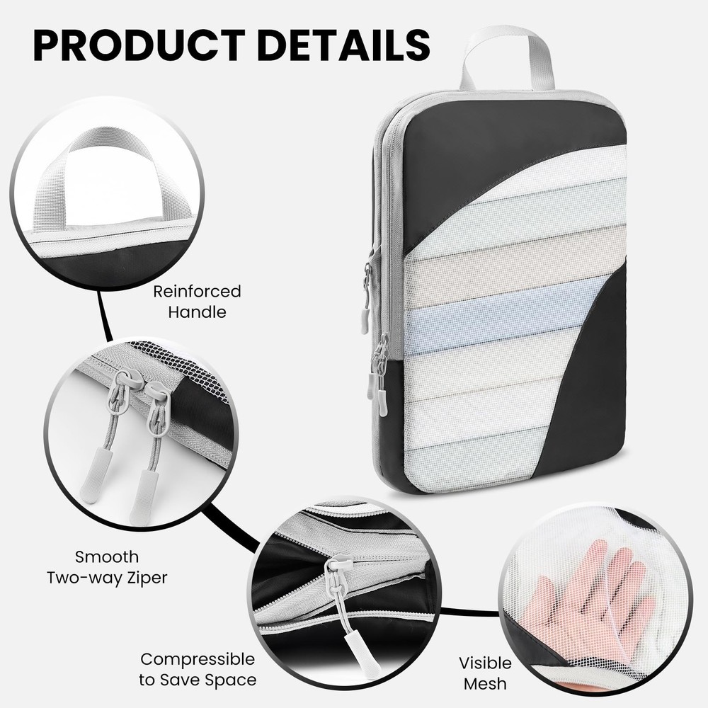 10 Set Compression Packing Cubes, Lightweight Travel Essentials, Stretchable ...