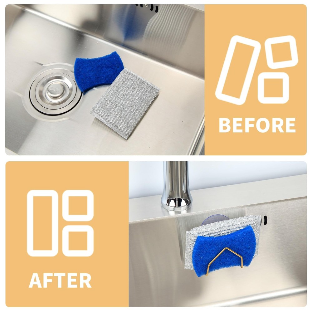 Sponge Holder for Kitchen Sink, 2 Pack Suction Cup Stainless Steel Rustproof ...