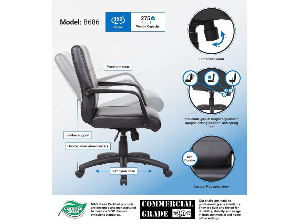 BOSS Office Products B686 Executive Chairs