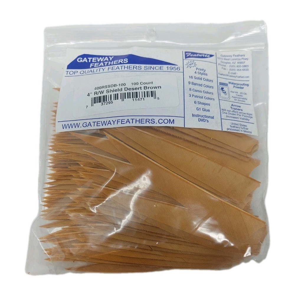 100 Pack Gateway Feathers 4" Right Wing: Shield Desert Brown 400RSSDB-100