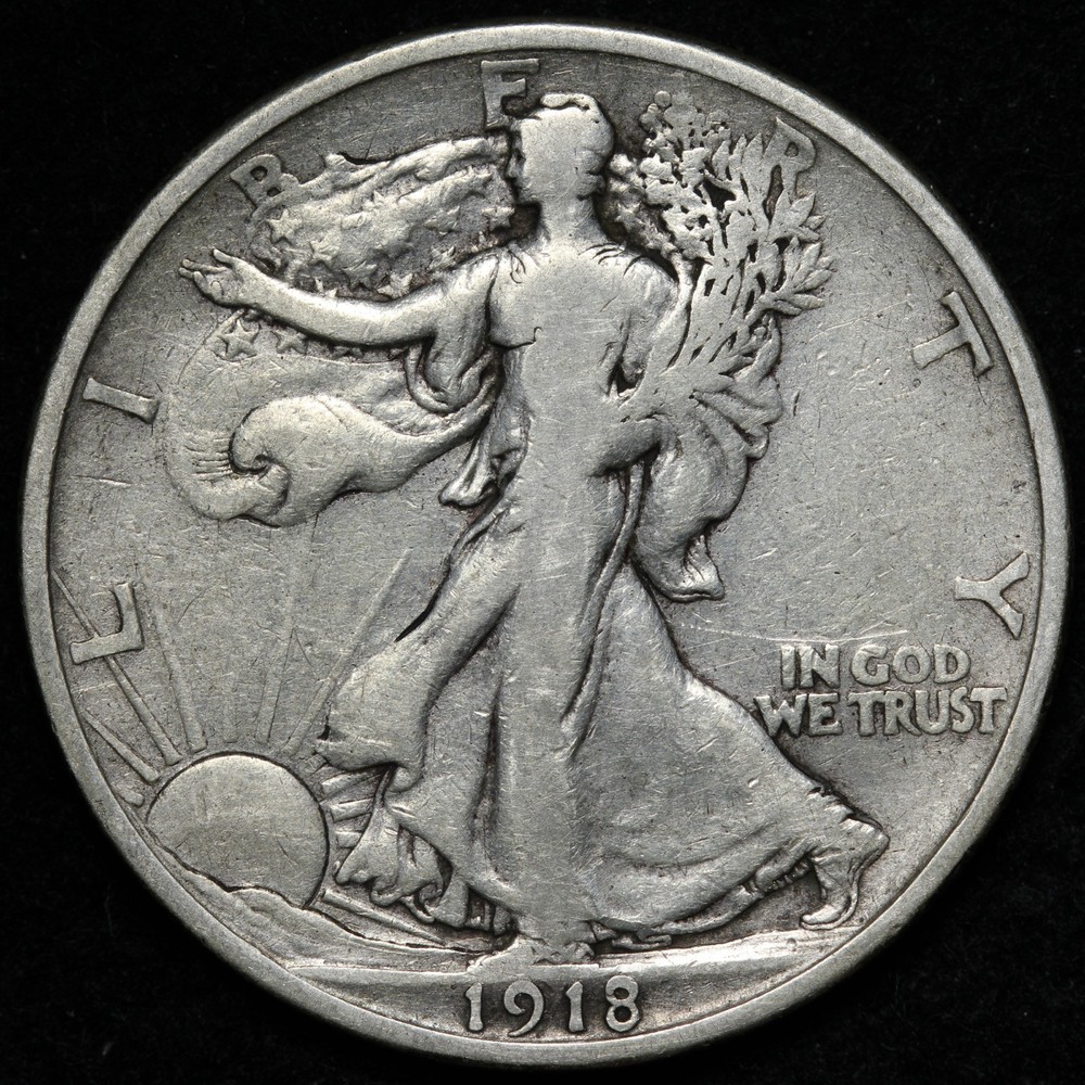 1918-S Walking Liberty Silver Half Dollar FINE+ E305 WIT