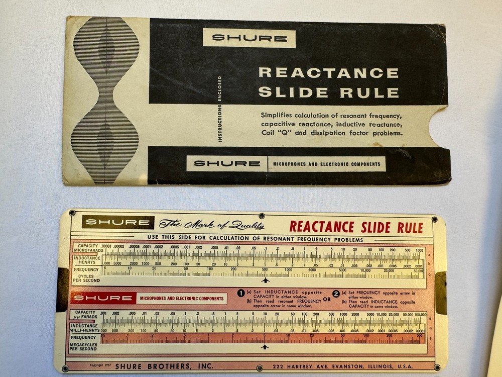 Shure Reactance Slide Rule Chicago 1957 Engineer Including Sleeve & Instructions