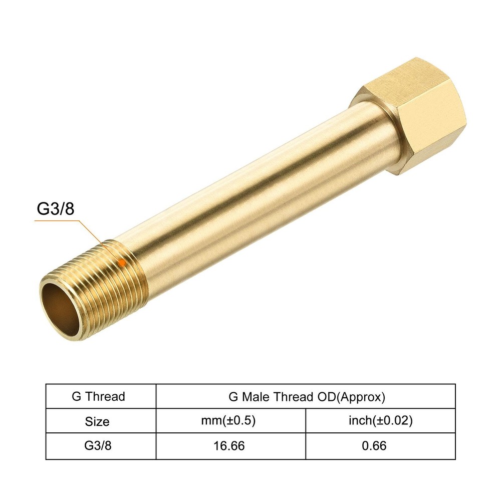 Brass Pipe Fitting G3/8 Adapter 100mm Extension Connector Hex Coupling 2 Pack