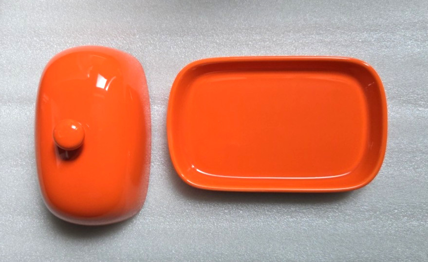 EUC Sweese Orange Ceramic 2pc Butter Dish with Lid