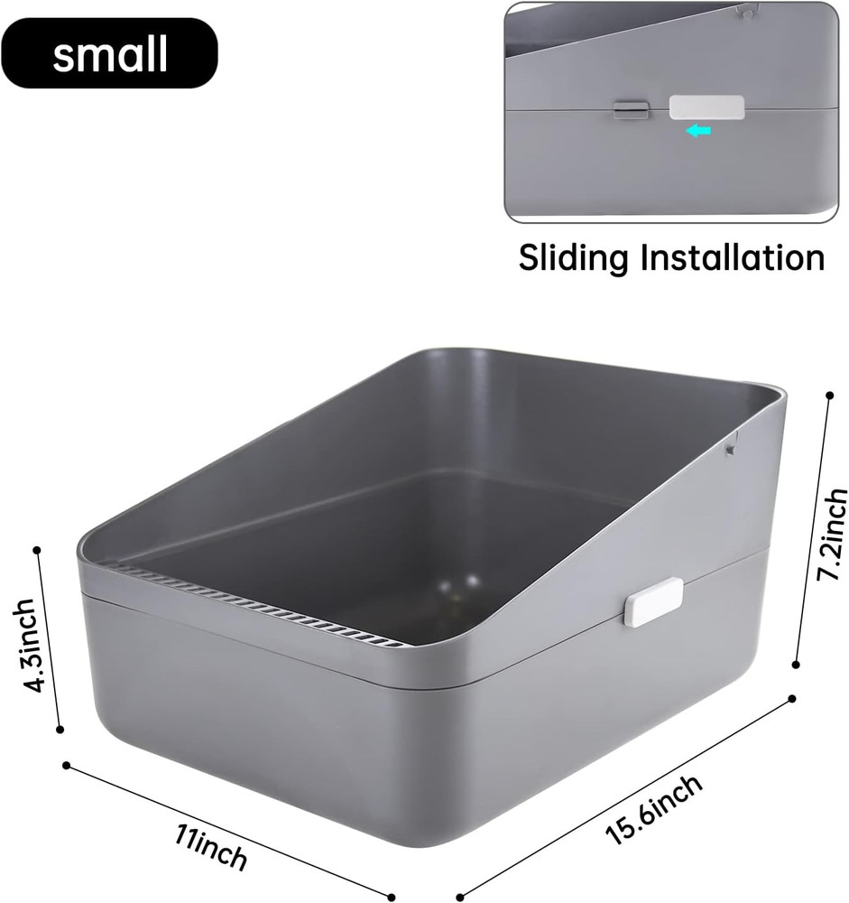Cats Litter Box Low: Open Sifting Design -Tracking Space Saving - Grey Small Lit