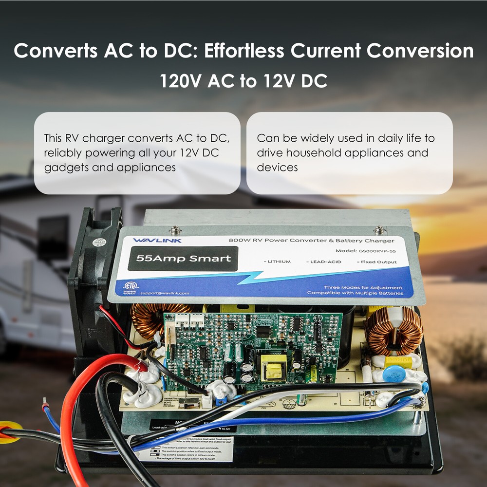 RV Power Converter 55A 120V AC to 12V DC Battery Charger w/3 Smart Charging Mode