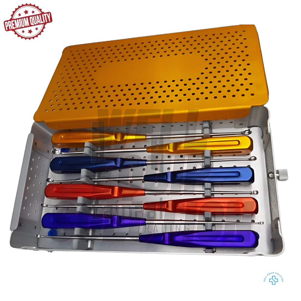 Bone Cervical Curettes, Orthopedic Spine Instruments - 8 Pcs Set with Case Box