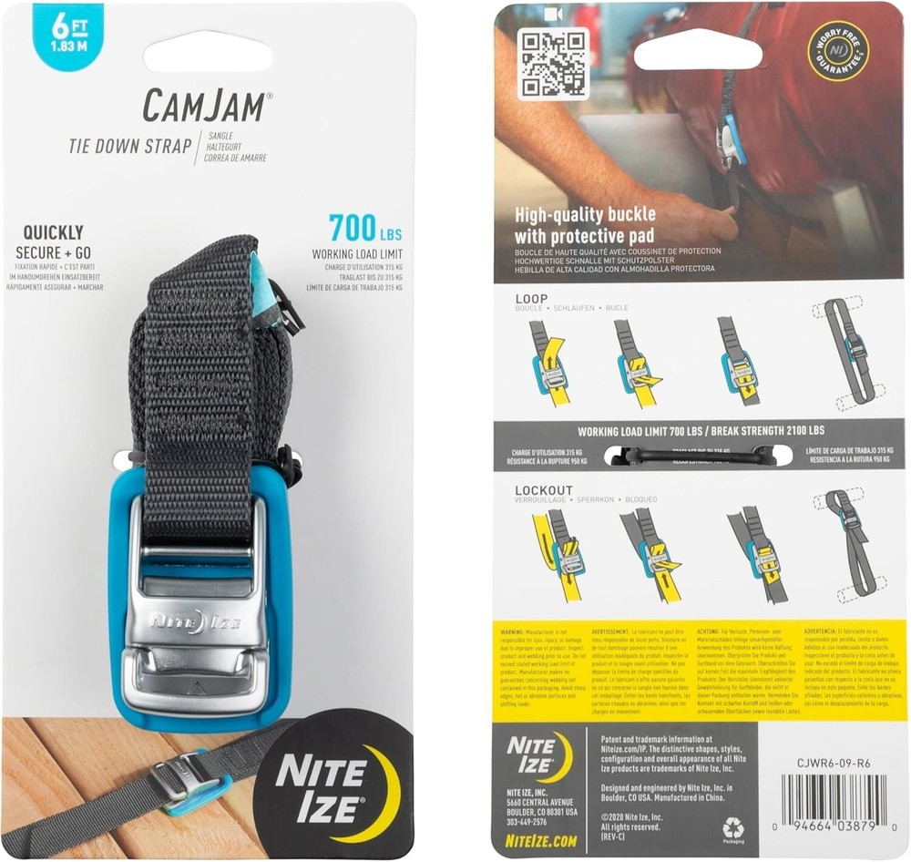 2-PACK Nite Ize CamJam Tie Down Straps, 6' - 700 lbs Load Limit - FREE SHIPPPING