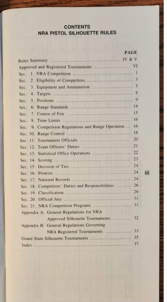 1989 NRA PISTOL SILHOUETTE RULES blue cover