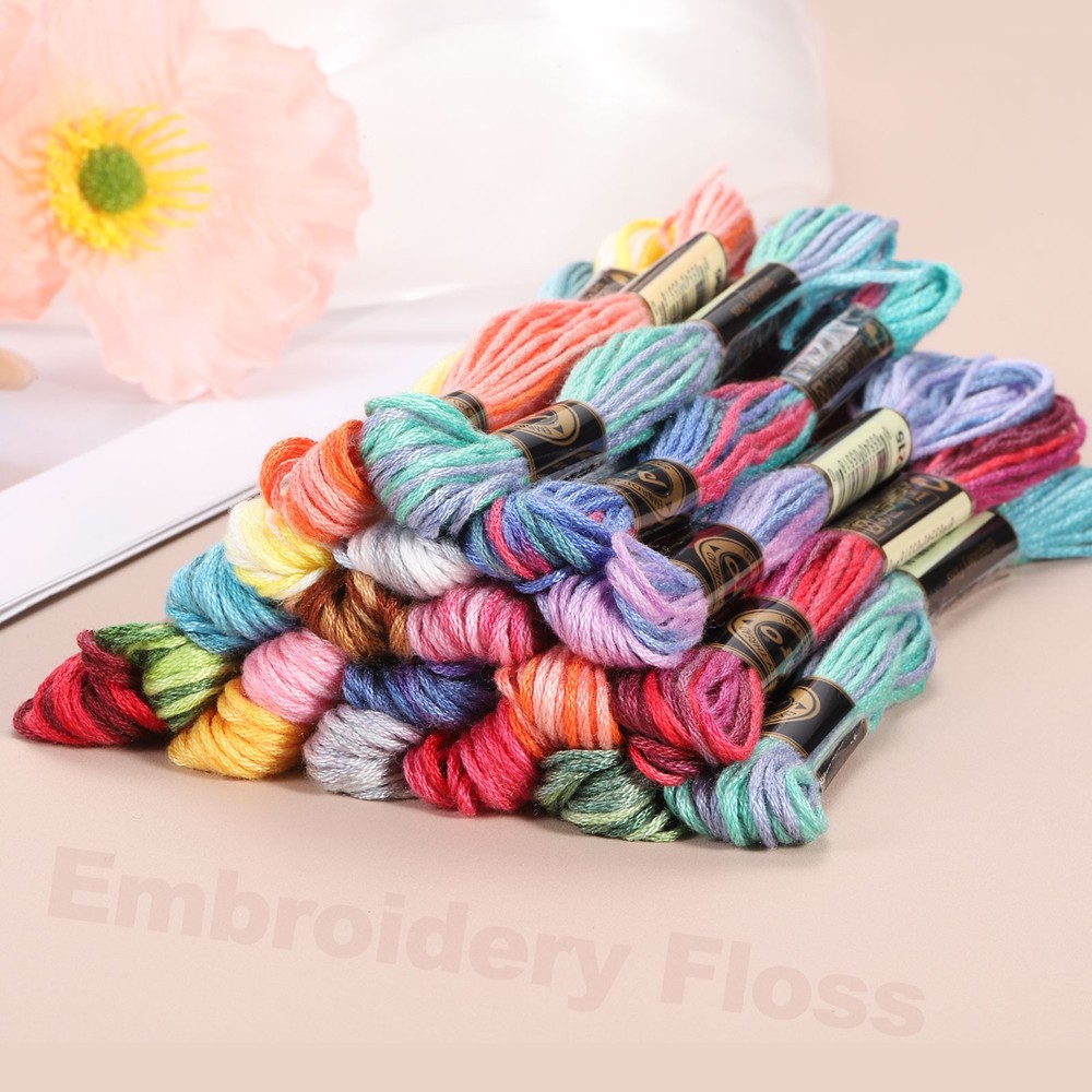6 Skeins Embroidery Floss, Polyester Embroidery Threads Light Blue