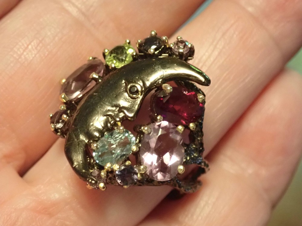 Amethyst and Moon Sterling Silver Ring Size 8.5