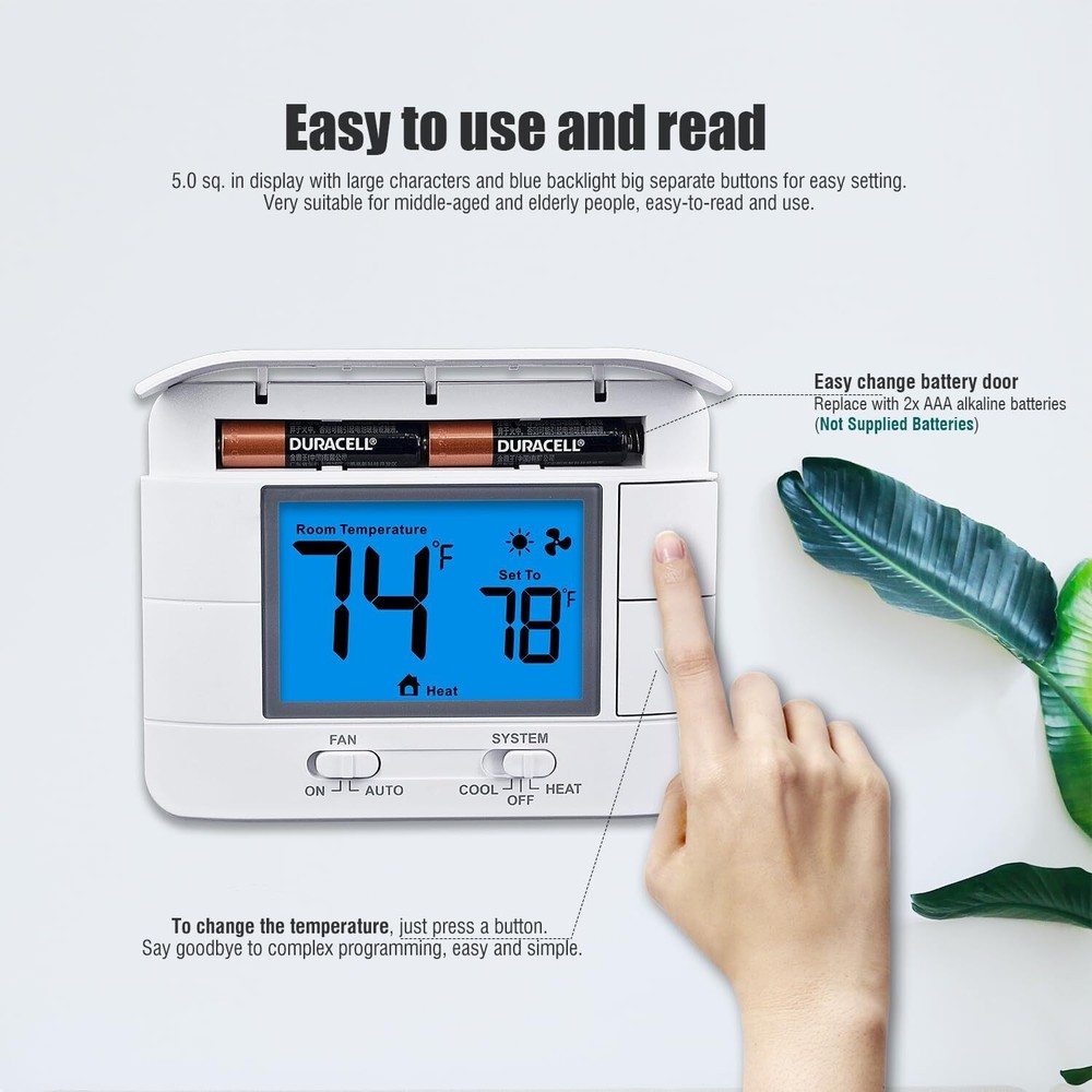 Non Programmable White Thermostat For Single Stage Heating And Cooling Systems