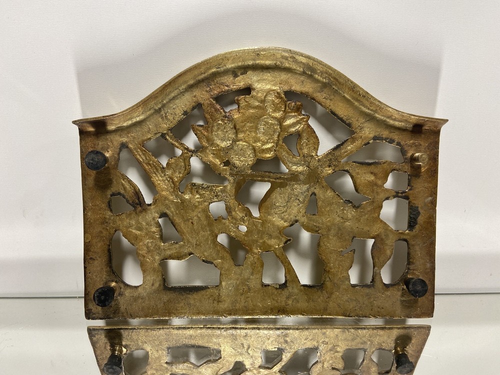 VTG. LG SOLID BRASS TRIVET Birds W/ Fruit
