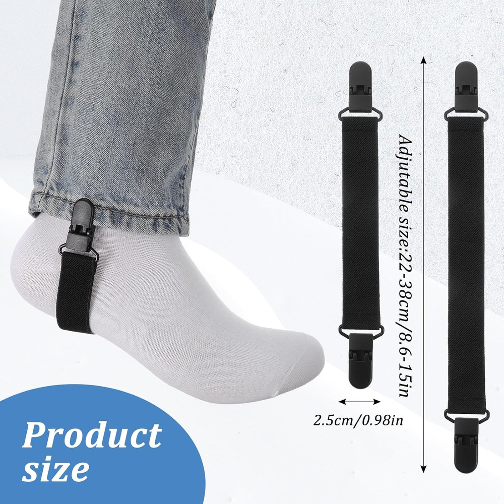 Adjustable Elastic Boot Straps with Clips for Tucking Pants - 4 Pack
