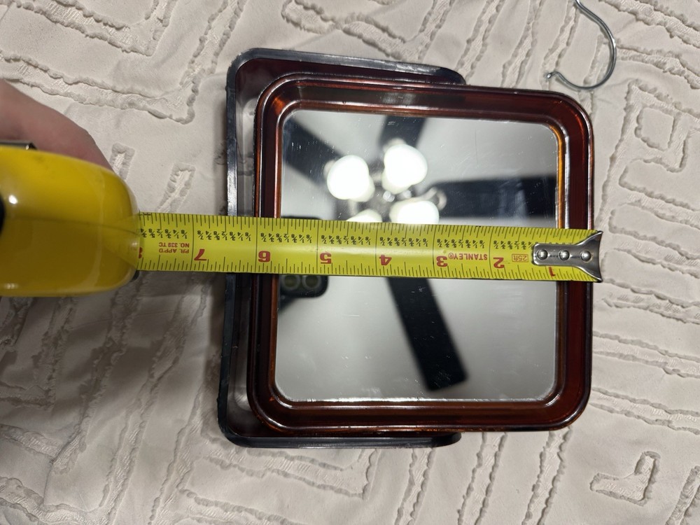 Vintage Lucite Plastic Tilting Makeup Tabletop Mirror Double Sided Dark Amber
