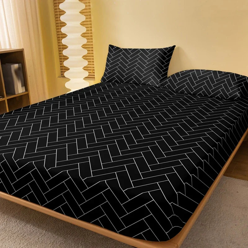 1 Simple modern Rectangular Geometry printed matte Fitted Sheet, bedroom printed