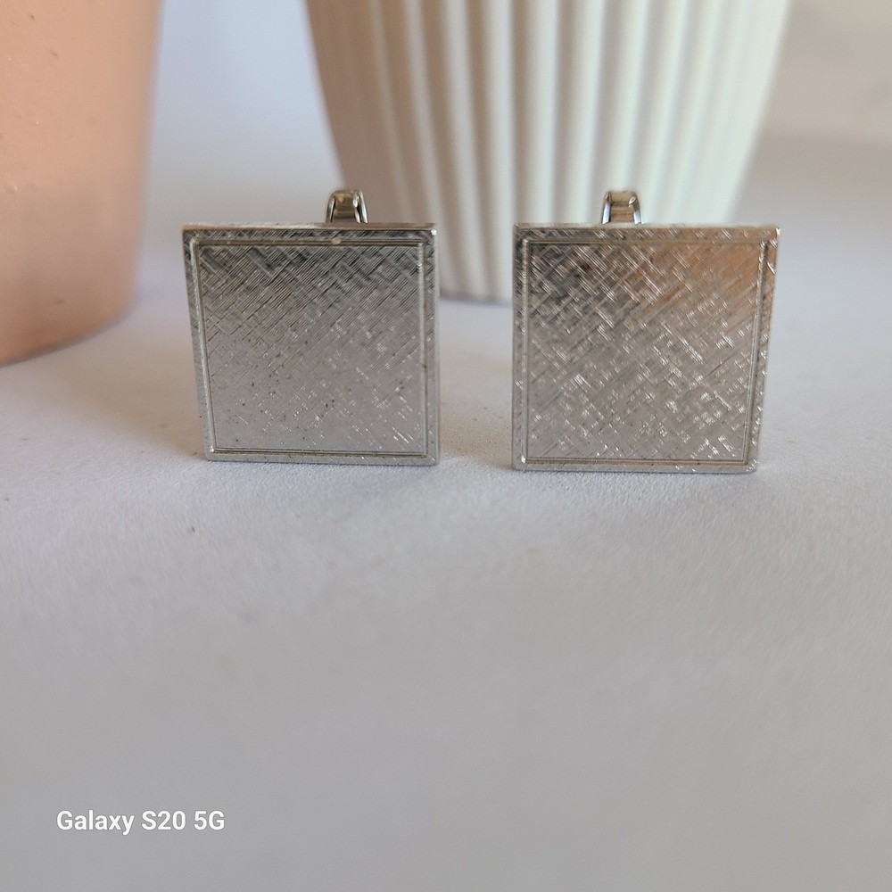 Men's Silver Tone Square Cufflinks Patterned Textured Design Classic