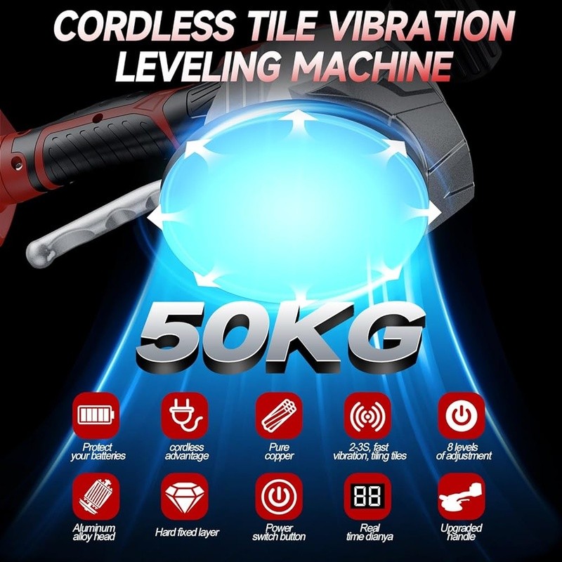Cordless Tile Vibration Tool 8 Speed LCD Suction Cup 110 lbs Capacity Leveling