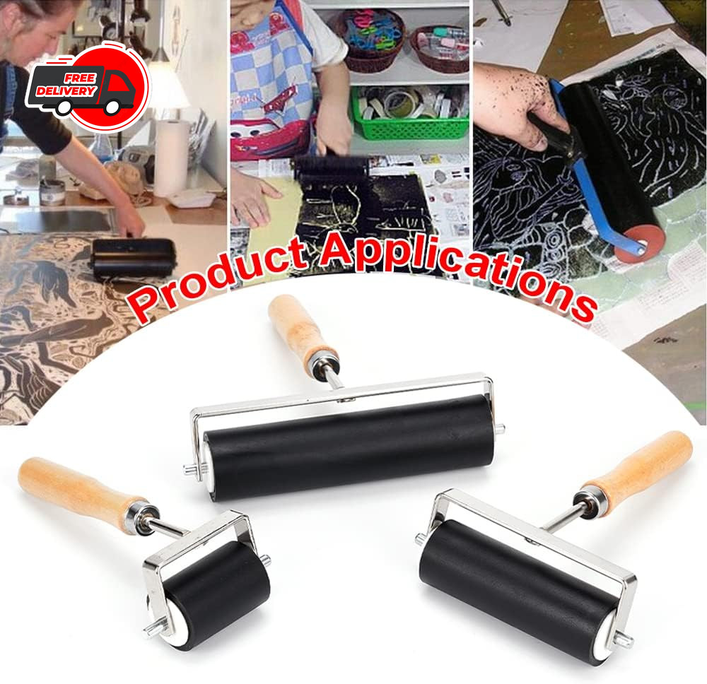 3 Pack Rubber Roller - Brayer Rollers with 3 Size for Crafting Brayer Rollers