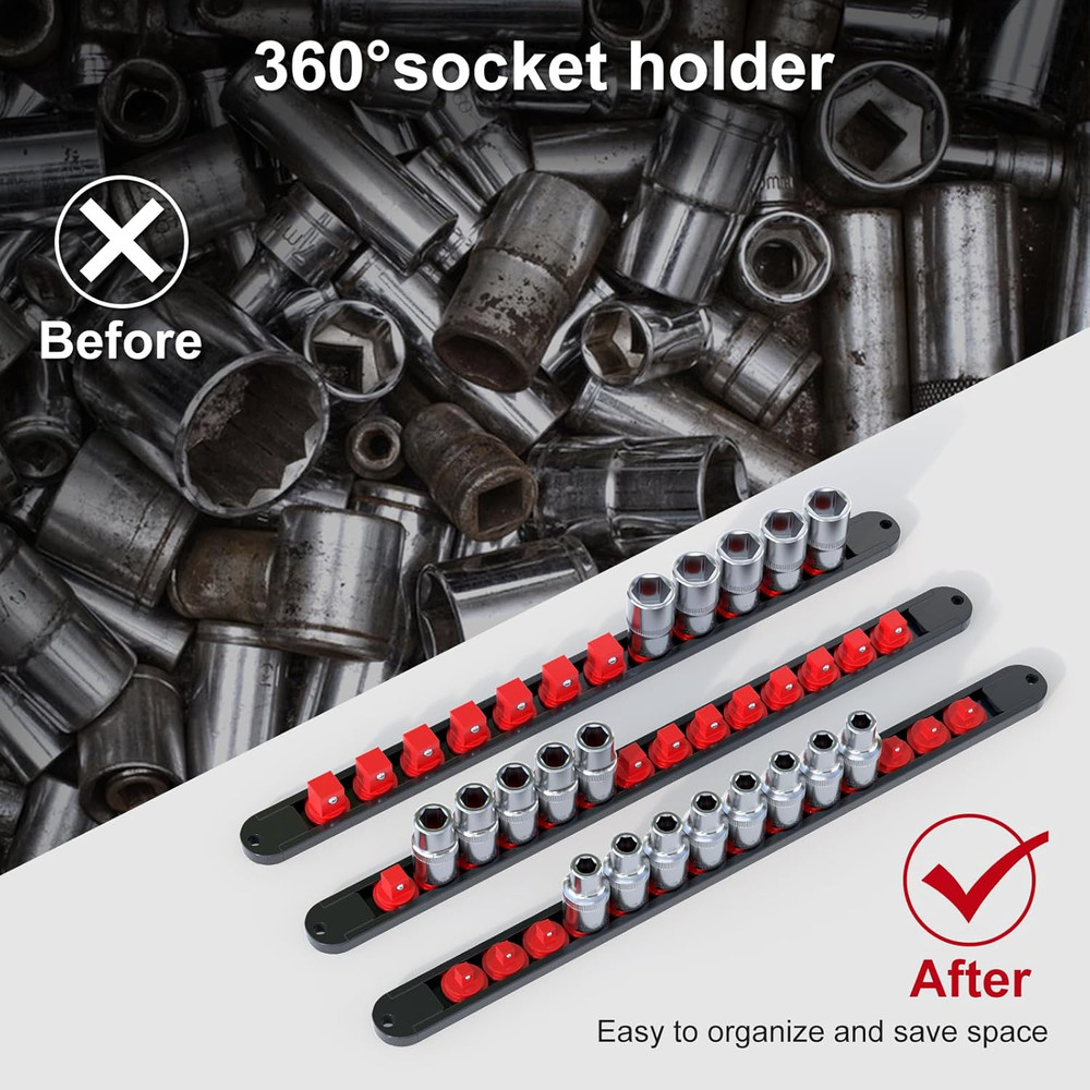 3PCS 360° Socket Organizer Twist Lock,3/8 1/4 1/2 Socket Storage Rails, Premium
