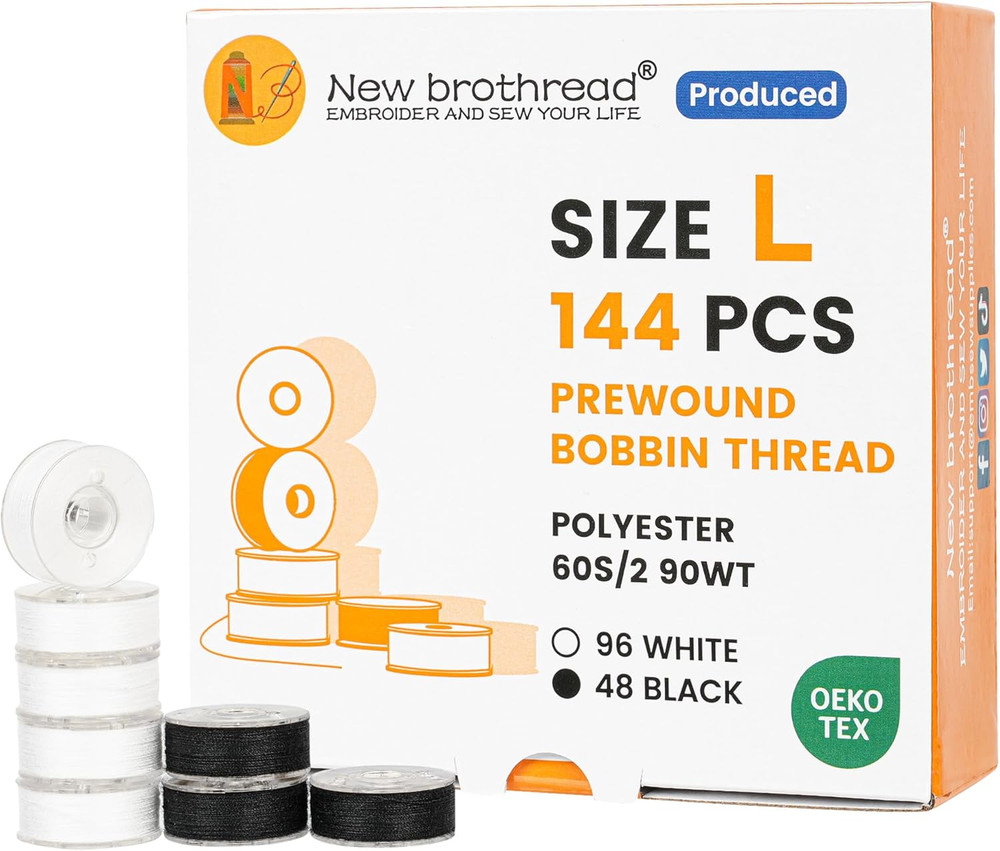 144Pcs Type L Size (Sa155)(96White+48Black) Prewound Bobbin Thread Plastic Side