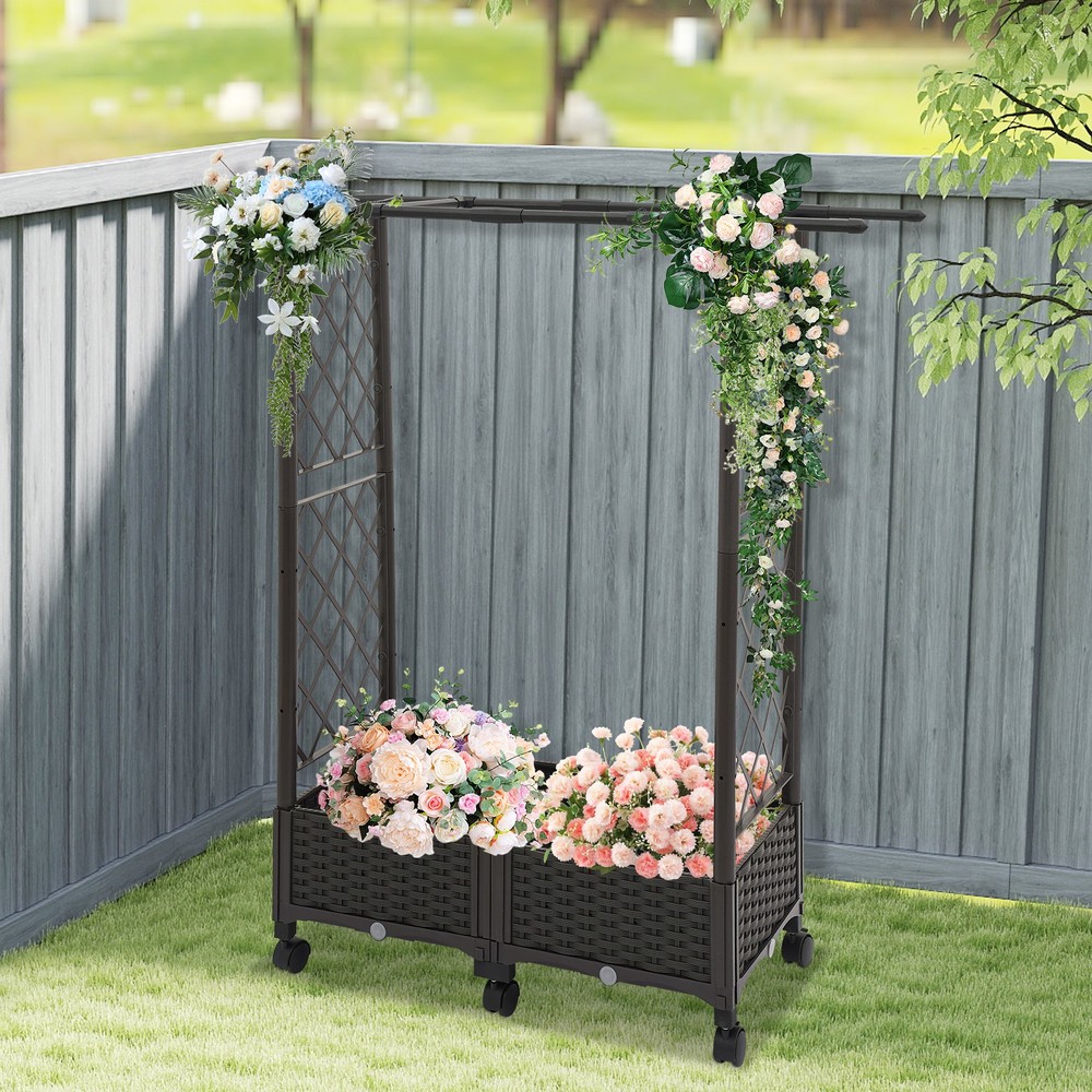 Grid-patterned Flower Box with Wheels Planter Garden Box Planter Garden Box