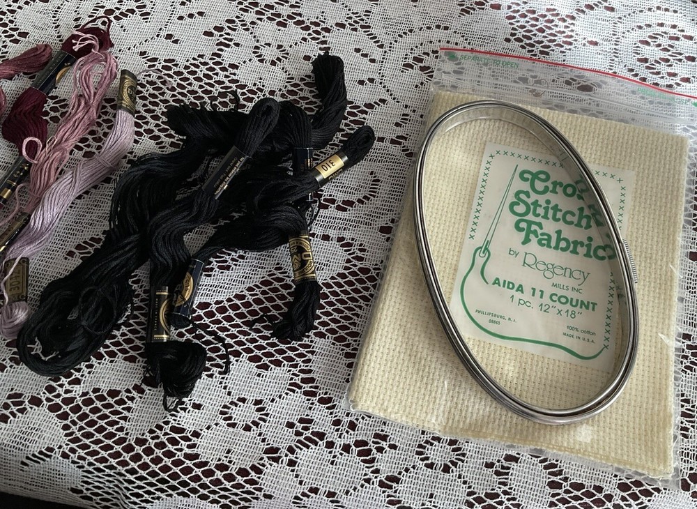Vintage Large LOT Used/New Cross Stitch Threads, Thread Organizer, Frame/Fabric