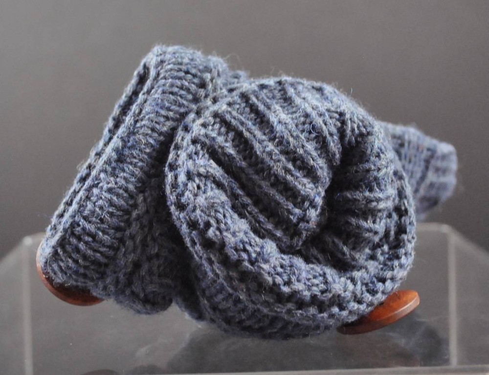New Dusty Blue Knit Texting Fingerless Gloves Button Trim B8