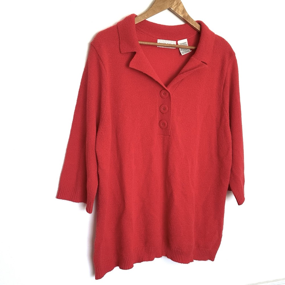 White Stag Plus Sweater Women’s 3X Red Acrylic Lightweight Collared Solid Top