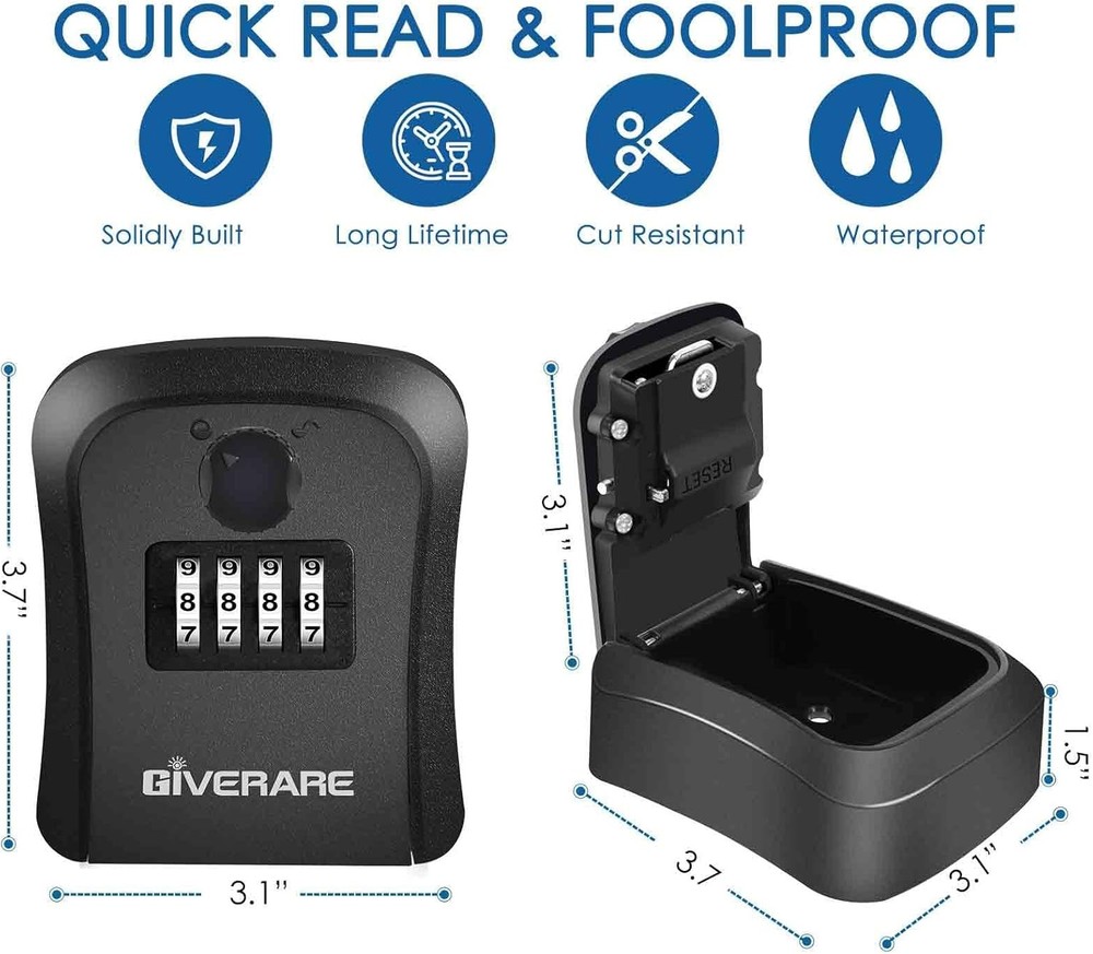 Outdoor Lock Box with Code – 4-Digit Key Safe Storage for Home & Office