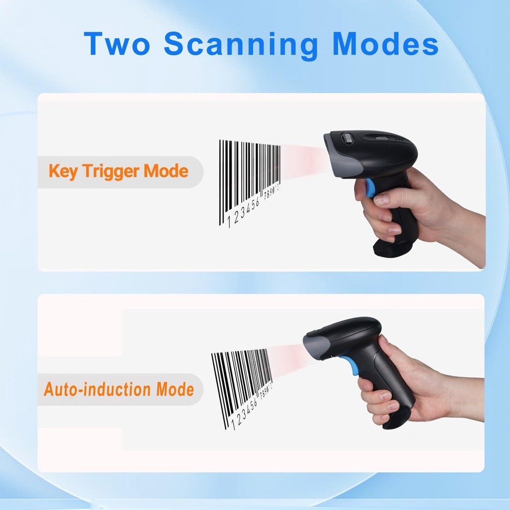 1D 2D QR Barcode Scanner Wireless Handheld Cordless Bar Codes Reader with 200...