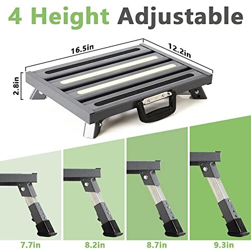 Rv Steps, 4-Level Adjustable Height Folding Camper Steps, Grey Hammer-Tone