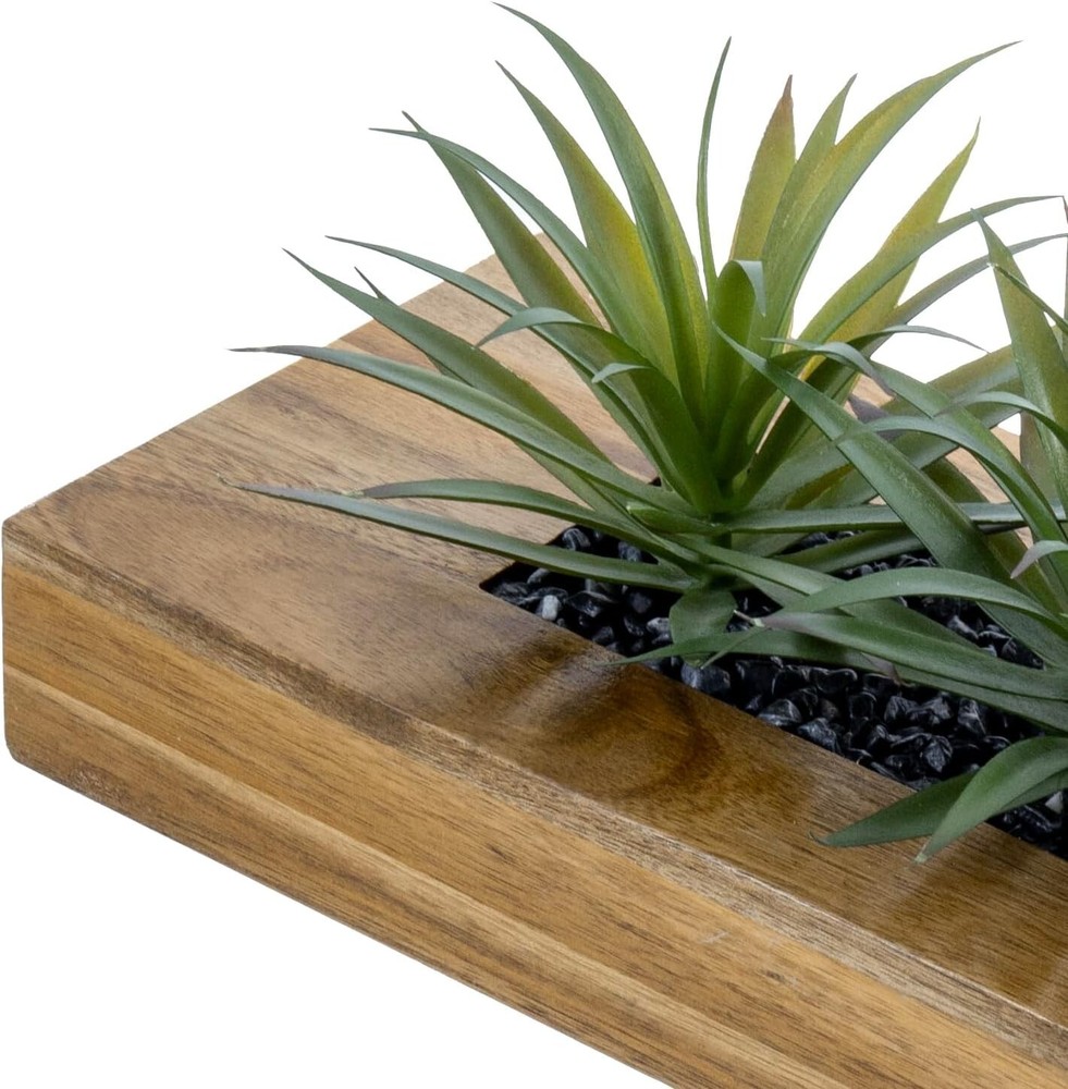 Brown Wood Decorative Planter, Tabletop Faux Greenery Decor with Container