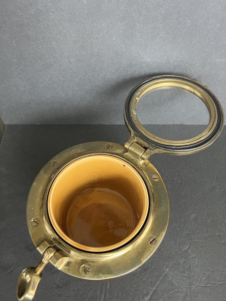 1960s leather and solid brass porthole box made in England